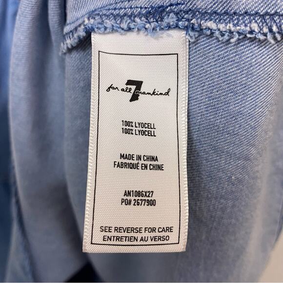 7 For All Mankind Blue Chambray Ruffle Off Shoulder Top Size Extra Small - Picture 5 of 6
